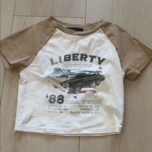 Forever 21 'Liberty Motors' White & Tan Raglan Tee